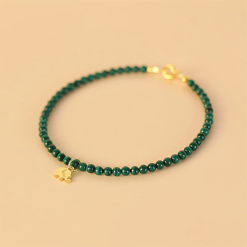 Natural Malachite Elephant Charm Bracelet with Adjustable Sizing