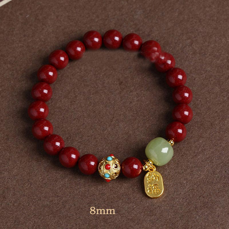 Cinnabar Green Aventurine Fortune Protection Charm Bracelet