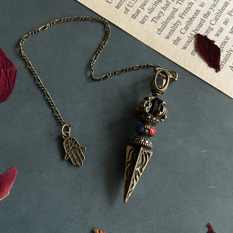 Pentagram Eye of God Feather Hamsa Copper Healing Necklace Pendant Pendulum