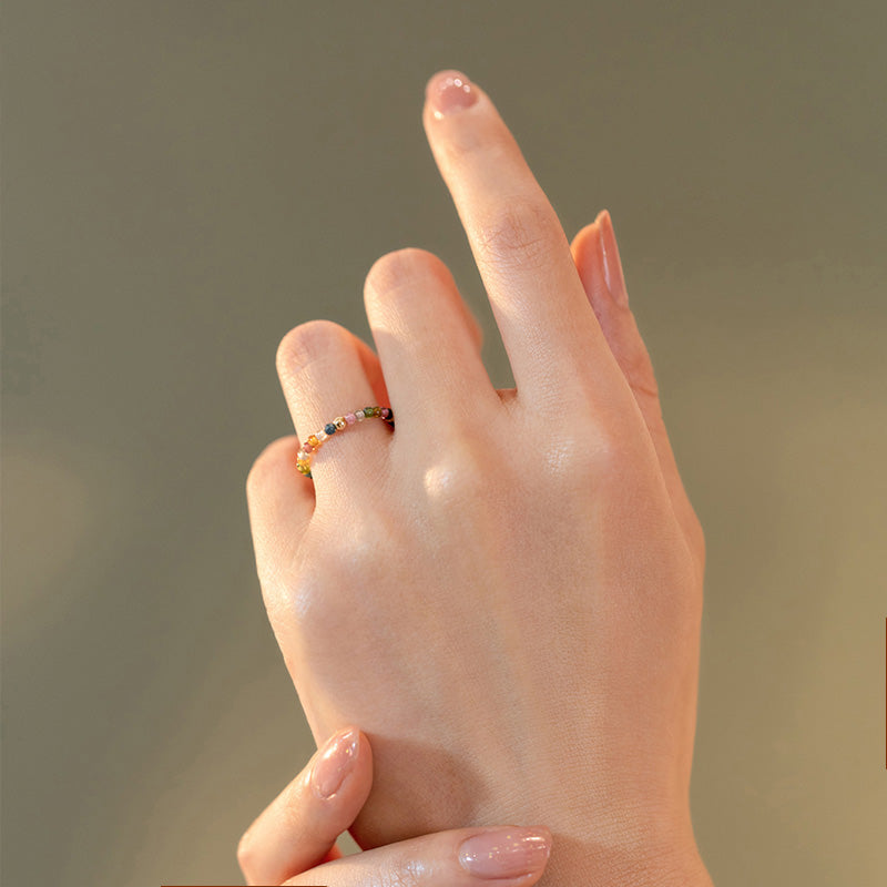 Natural Tourmaline Gold-Plated Ring for Uplifting Energy Resonance
