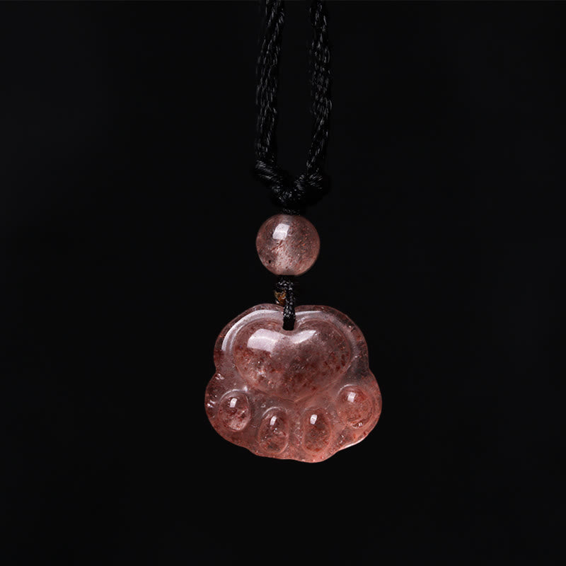 Strawberry Quartz Lovely Cat Paw Claw Healing Necklace Pendant