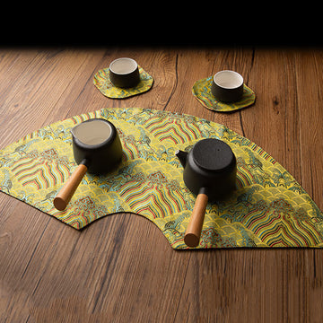 Vintage Sea Wave Bamboo Plum Blossom Embroidered Cup Mat Pad Tea Cup Coaster Kung Fu Tea Mat