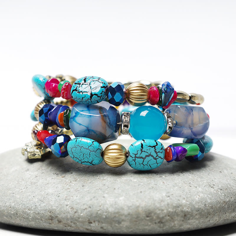 Multilayer Irregular Turquoise & Natural Agate Bead Wrap Bracelet