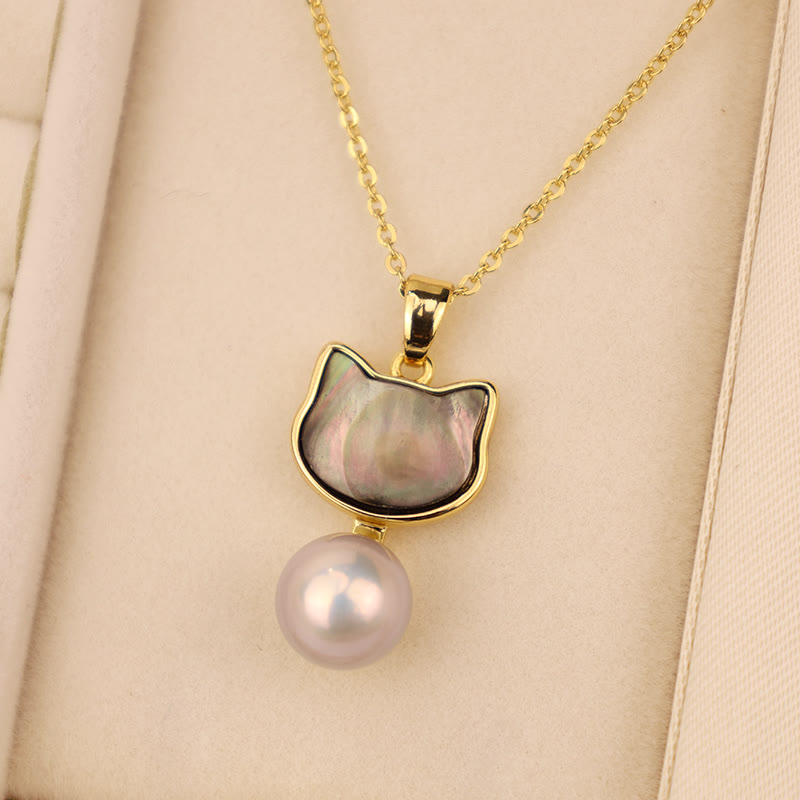Natural Pearl Copper Cat Healing Necklace Pendant Earrings
