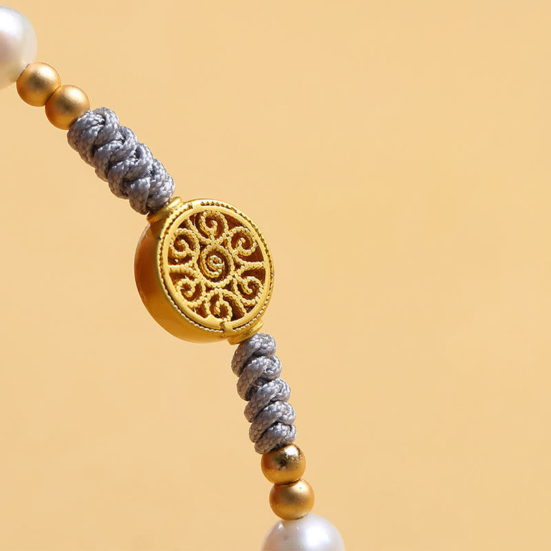 Handcrafted Blue Braided Rope Bracelet with Pearl, Copper Coin & Tree of Life