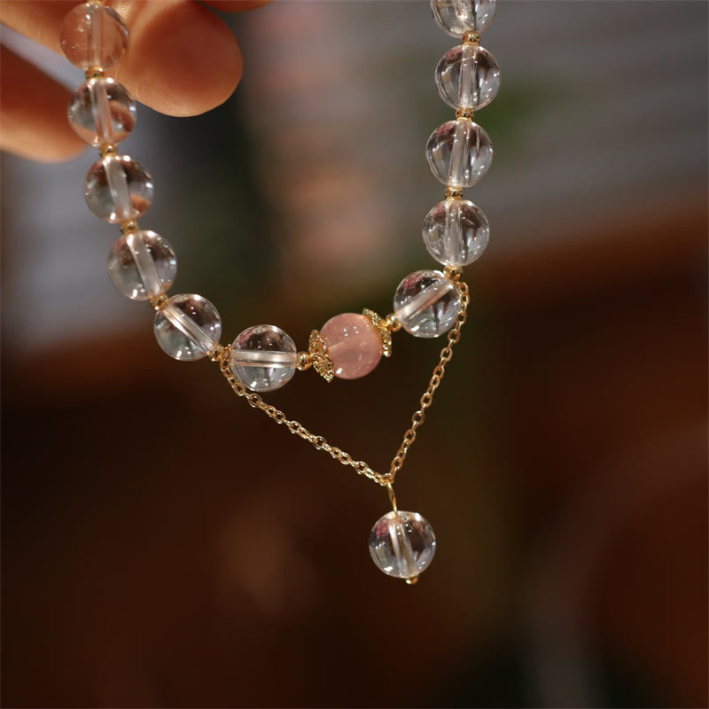 Yin Yang Couple Natural Crystal Bracelet with Silver Sheen Obsidian, Rose Quartz & Gold Accents
