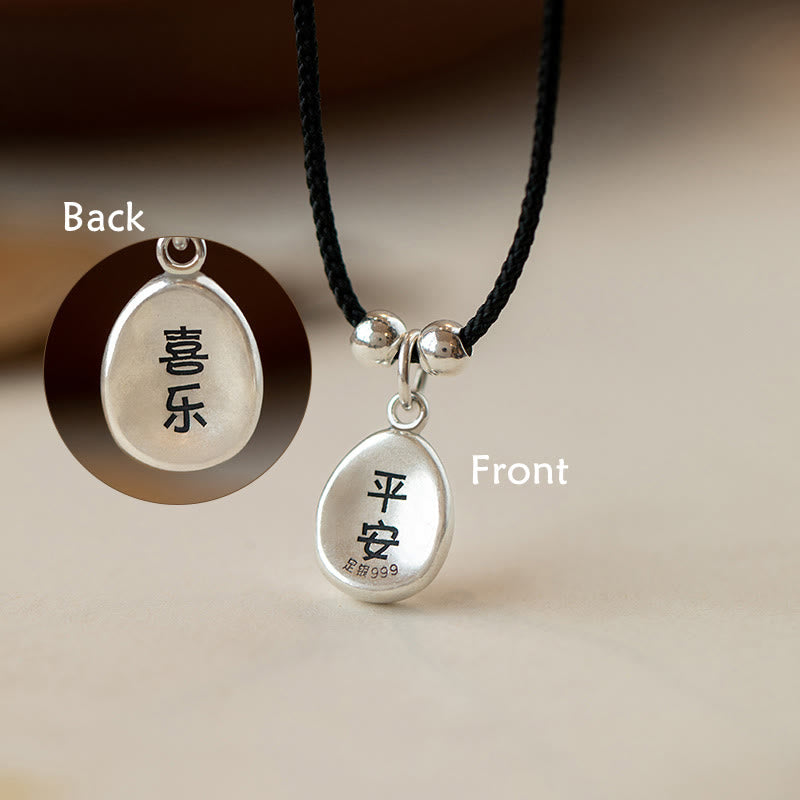 999 Sterling Silver Peace And Joy Fu Character Luck Fortune 925 Sterling Silver Chain Necklace Pendant