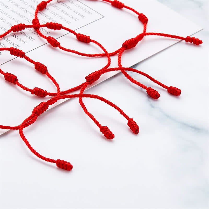 4-Piece Evil Eye Seven Knot Red String Adjustable Bracelet Set