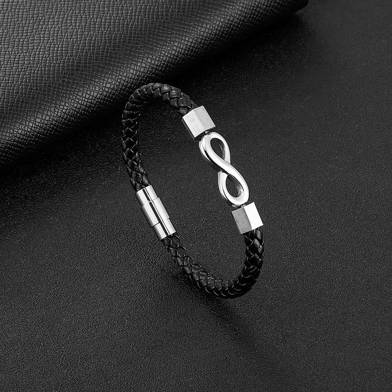 Endless Knot Titanium Steel Infinity Leather Weave Balance Bracelet
