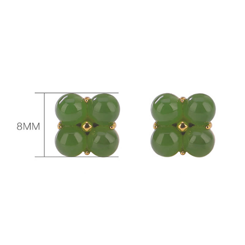 Handcrafted Natural Cyan Jade and Gold Plated 925 Sterling Silver Clover Stud Earrings