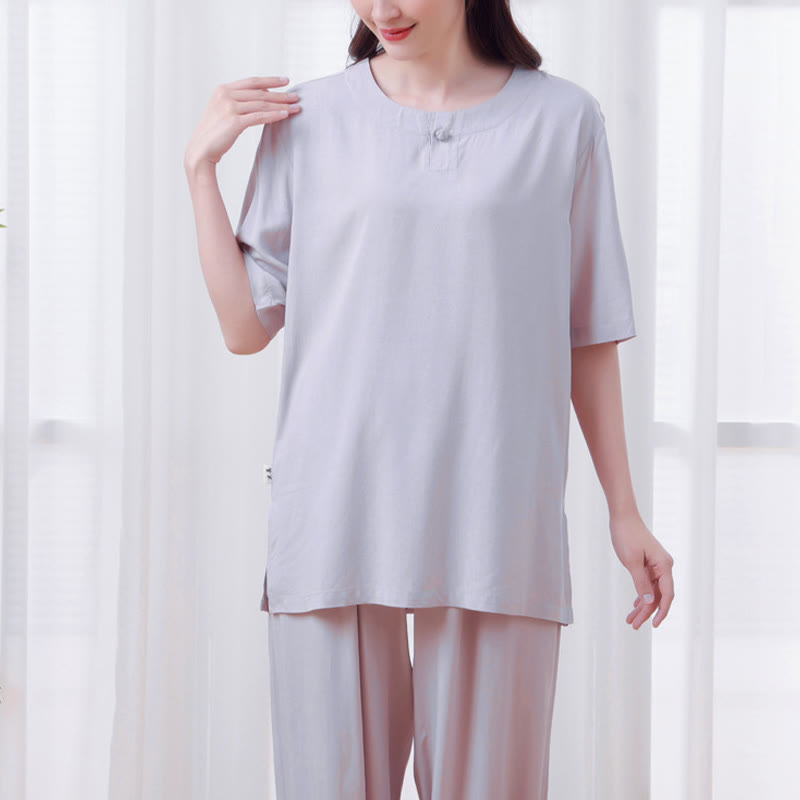 2Pcs Half Sleeve T-Shirt Pants Meditation Zen Tai Chi Cotton Linen Clothing Unisex Set