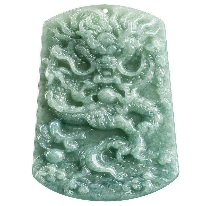 Natural Jade Chinese Zodiac Dragon Sea Luck String Necklace Pendant