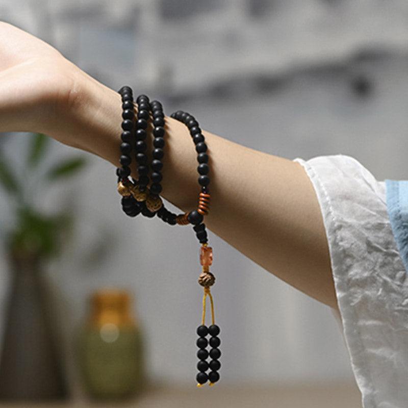 Tibetan Mala Cypress Bodhi Seed Red Agate Healing Bracelet
