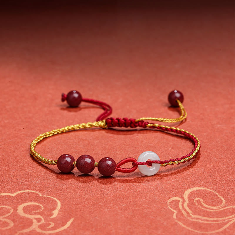 Natural Cinnabar Jade Peace Buckle Blessing Bracelet