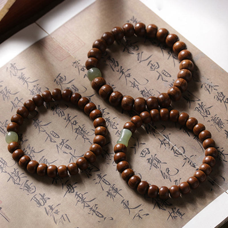 Natural Abelia Biflora Wood Hetian Jade Bamboo Bead Warding Off Evil Spirits Bracelet