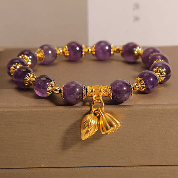 Natural Amethyst Gemstone Lotus Charm Mindfulness Bracelet