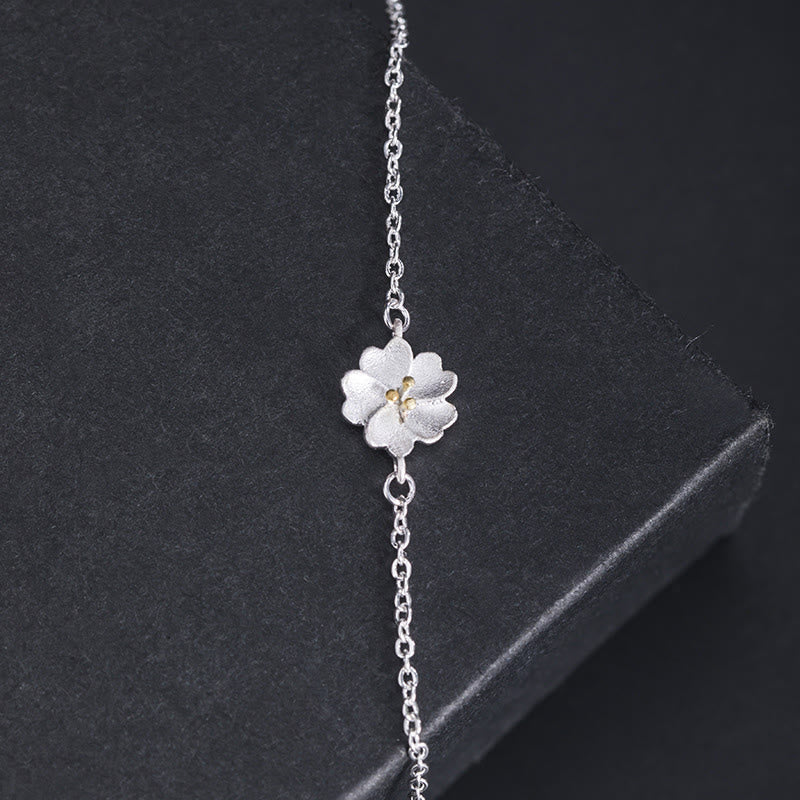 925 Sterling Silver Cherry Blossom Blessing Chain Bracelet