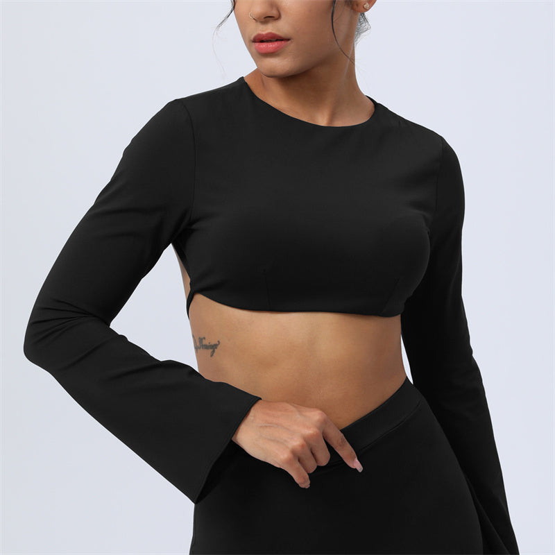 Long Sleeve Backless Strap Top Bra Flare Pants Fitness Yoga Outfit