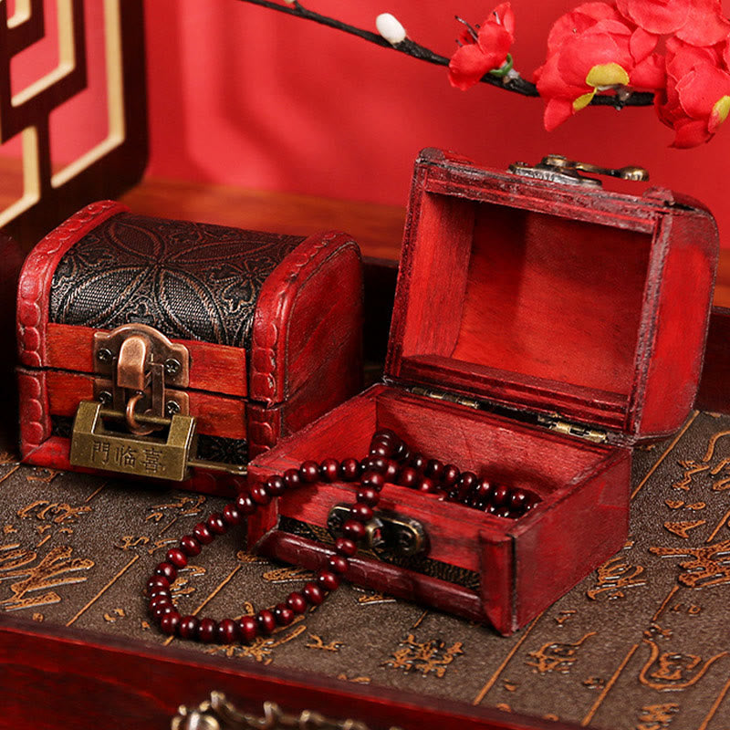 Retro Small Wood Jewelry Box Lotus Golden Grape Copper Coin Daffodil Grass Flower Jewelry Storage Box
