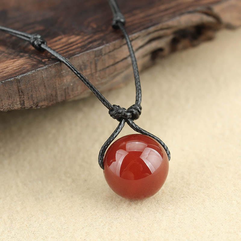 Red Agate Bead Confidence Leather Rope Necklace Pendant
