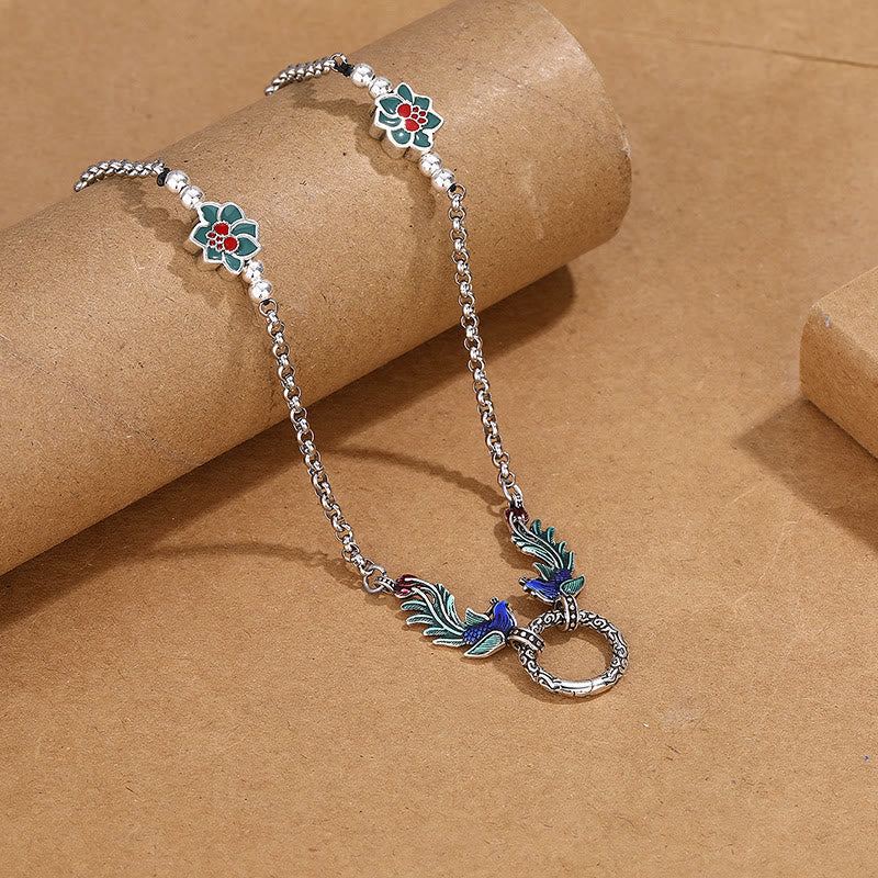 Phoenix Lotus Flower Luck Protection Necklace Pendant