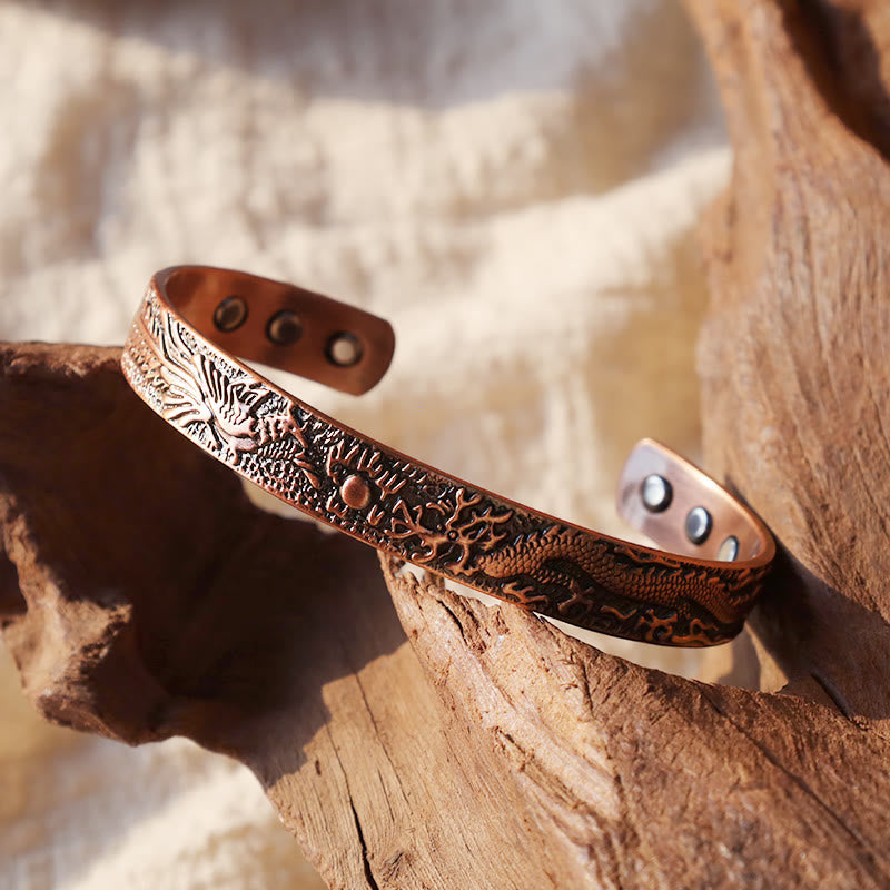 Dragon Phoenix Magnetic Solid Copper Cuff Bracelet Bangle