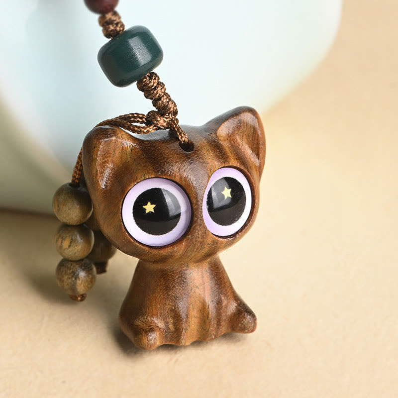 Green Sandalwood Lucky Cat Koi Fish Cure Key Chain Phone Hanging Decoration