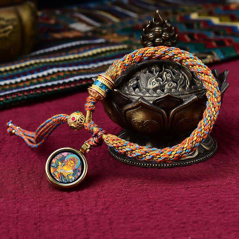 Handmade Tibetan Prayer Wheel & Endless Knot Braided Red String Bracelet