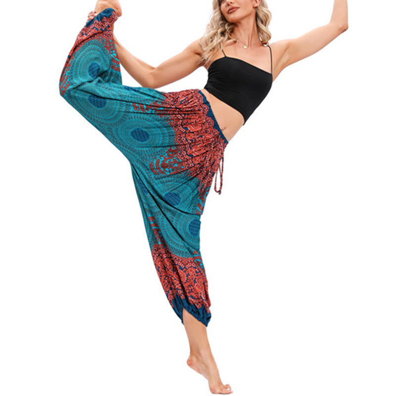 Breathable Smocked Floral Print Mindful Movement Harem Pants
