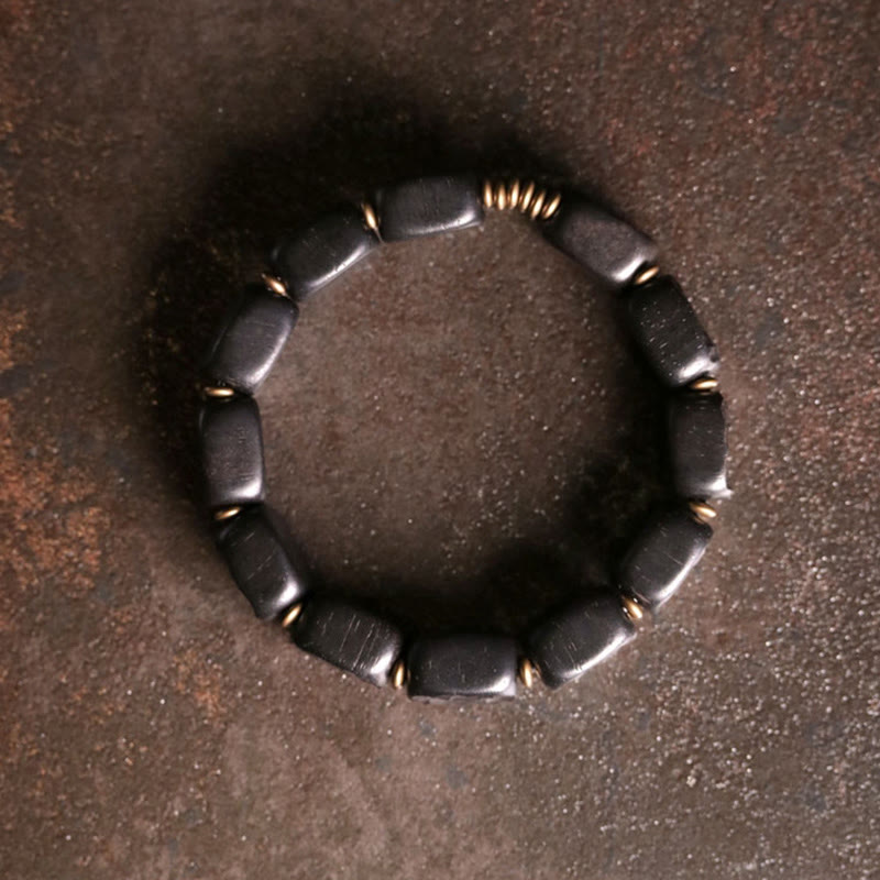 Retro Ebony Wood Texture Style Copper Peace Balance Bracelet