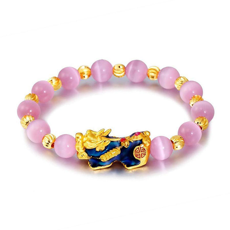Natural Chrysoberyl Cat's Eye Beaded Bracelet with Pixiu Symbol