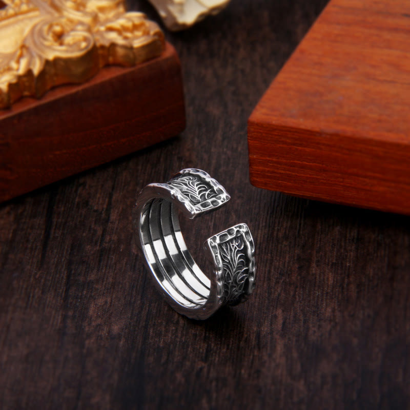 Retro 925 Sterling Silver Tang Dynasty Flower Adjustable Ring
