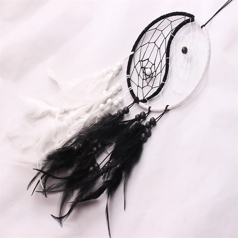 Yin Yang Dream Catcher Circular Net with Feathers Balance Decoration