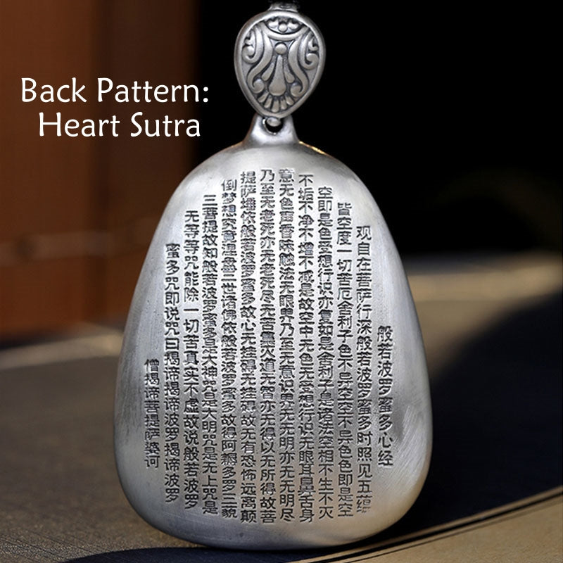 999 Sterling Silver Chinese Zodiac Natal Buddha Heart Sutra Engraved Protection Necklace Pendant