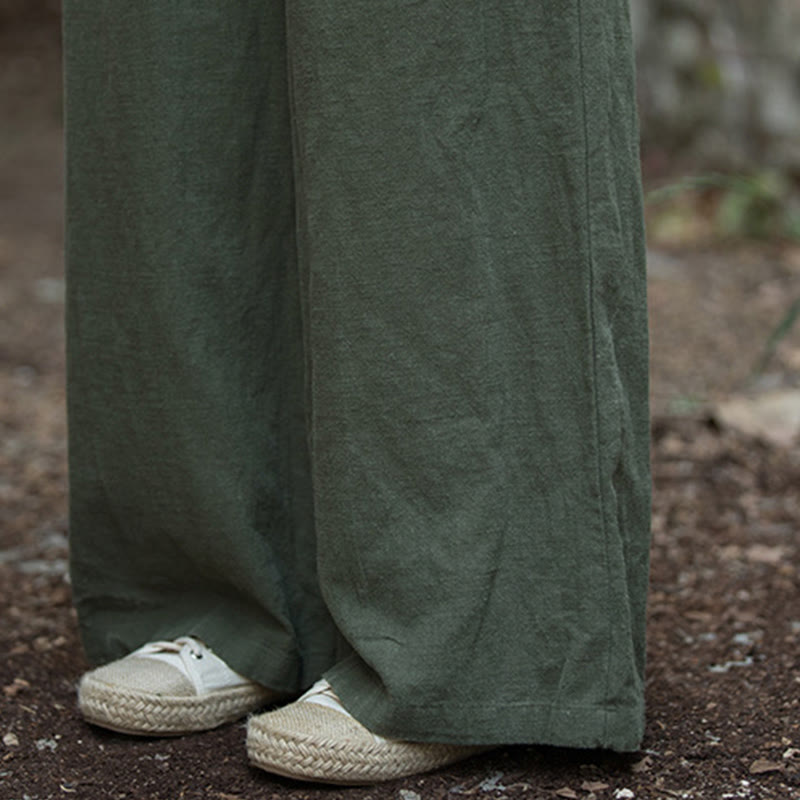 Retro Wide Leg Pants Casual Women's Yoga Pants With Pockets