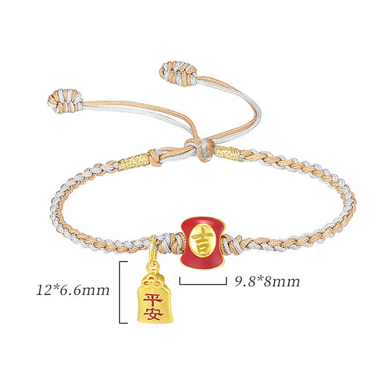Handmade 925 Sterling Silver Blessing Character Braided Red String Bracelet