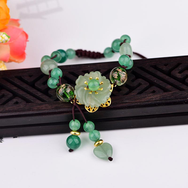 Natural Cyan Jade, Green Aventurine & Agate Dangling Flower Beaded Bracelet