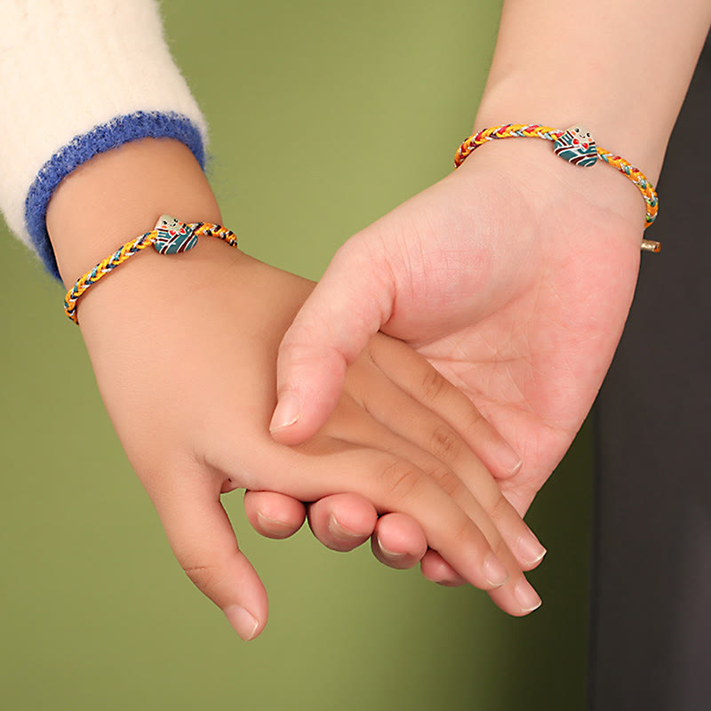 925 Sterling Silver Dragon Boat Festival Zongzi Pattern Luck Handmade Multicolored Rope Child Adult Bracelet