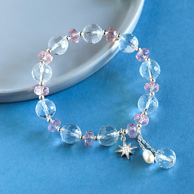 White Crystal Pink Crystal Protection Star Charm Bracelet