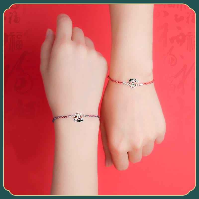 Handcrafted 925 Sterling Silver Zongzi Pattern Multicolored Red String Bracelet