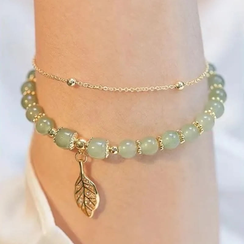 Jade Leaf Ginkgo Tulip Peanut Fu Character Luck Beaded Bracelet