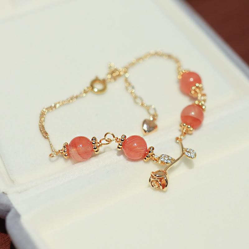 Natural Red Agate Rose Confidence Calm Chain Bracelet