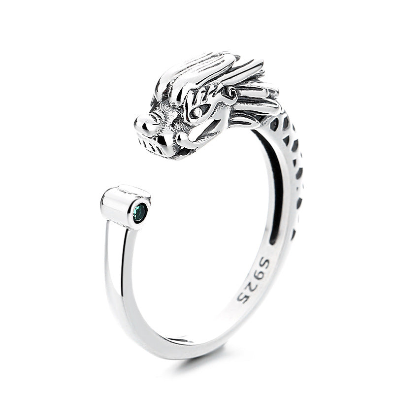 925 Sterling Silver Year Of The Dragon Luck Protection Adjustable Metal Ring