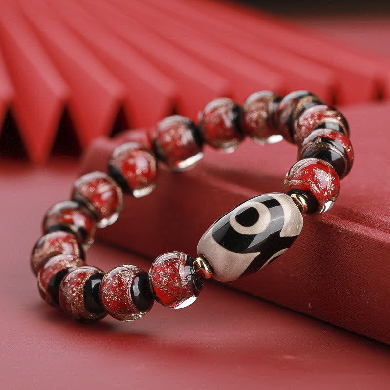 Hand-Finished Tibetan Style Dzi Bead and Vibrant Liuli Glass Beaded Bracelet
