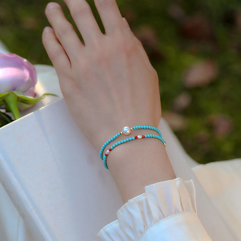 Turquoise Red Agate Pearl Small Beaded Protection Bracelet