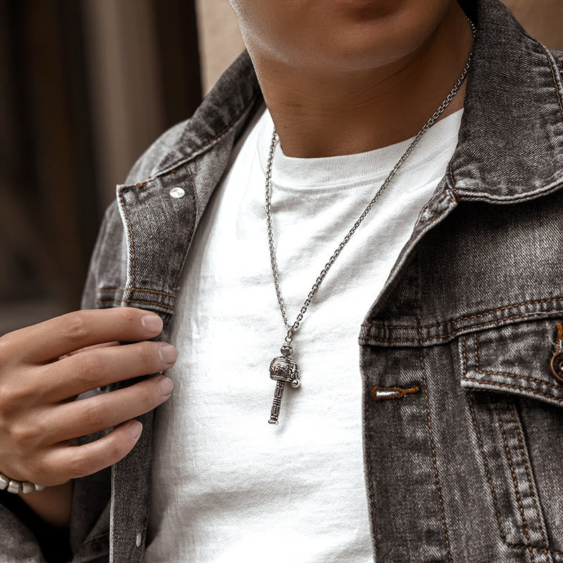 Tibetan Om Mani Padme Hum Prayer Wheel Lotus Wisdom Rotatable Necklace Pendant