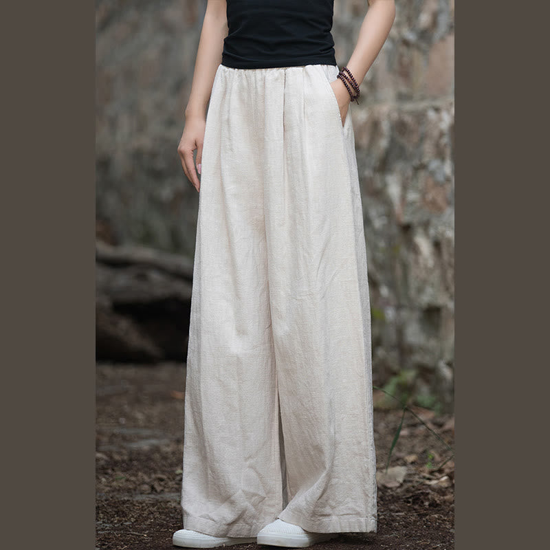 Retro Wide Leg Pants Casual Women's Yoga Pants With Pockets