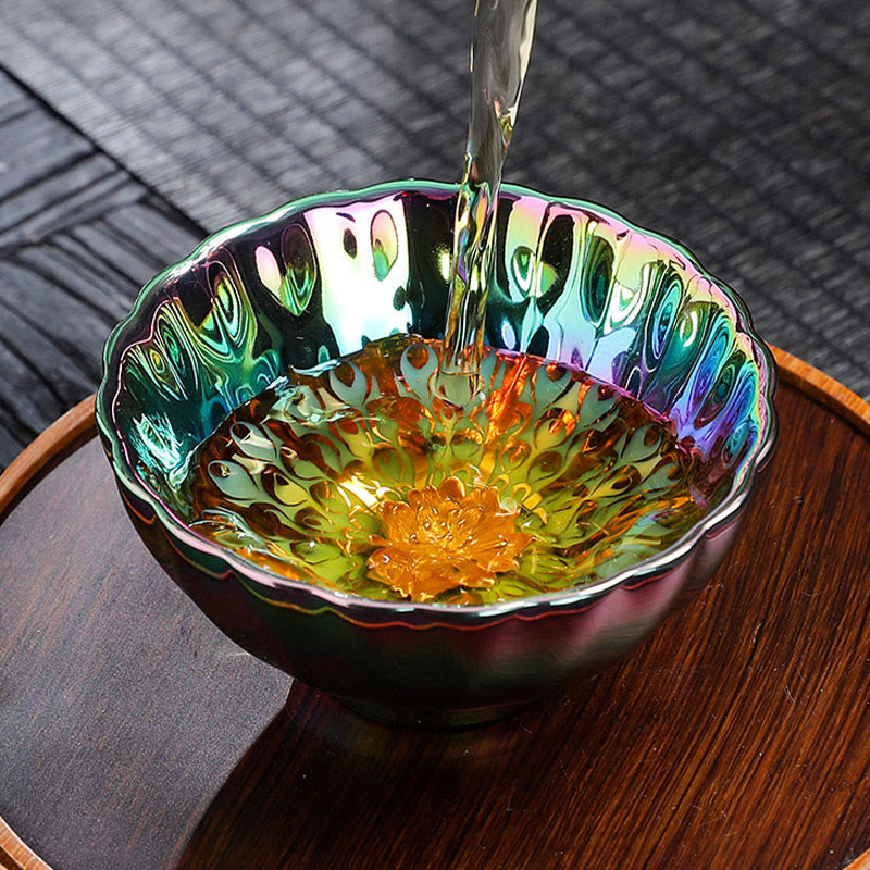 Vivid Peacock Lotus Inlaid Design Colorful Chinese Jianzhan Ceramic Teacup Kung Fu Tea Cup