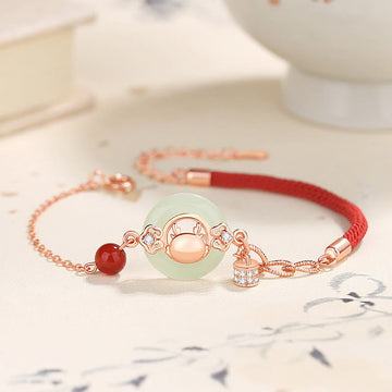 Sterling Silver Natural Hetian Jade Dragon Ping An Kou Zircon Bracelet Necklace