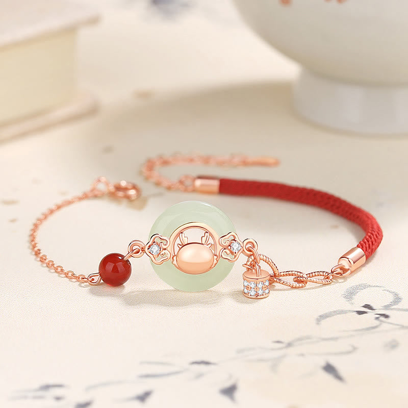Sterling Silver Natural Hetian Jade Dragon Ping An Kou Zircon Bracelet Necklace